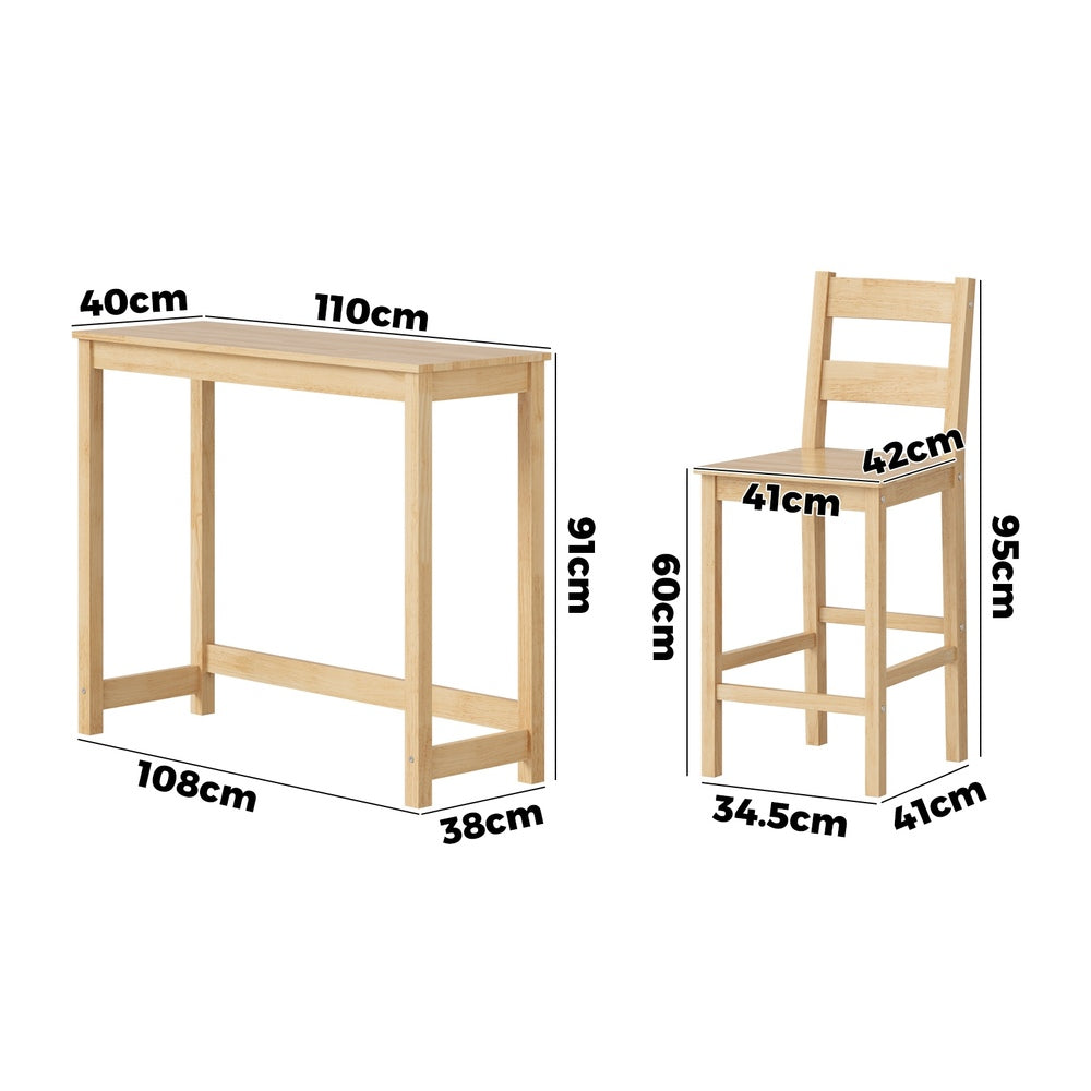 3PCS Bar Table Set Cafe Tables and 2 Stools Natural