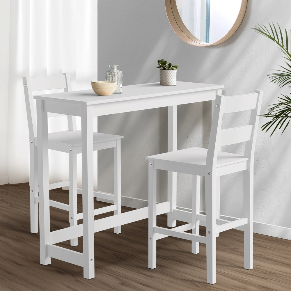 3PCS Bar Table Set Cafe Tables and 2 Stools Natural
