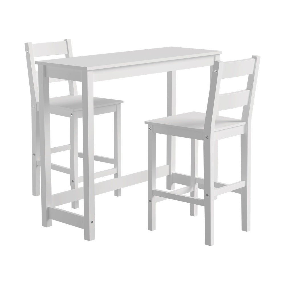 3PCS Bar Table Set Cafe Tables and 2 Stools Natural