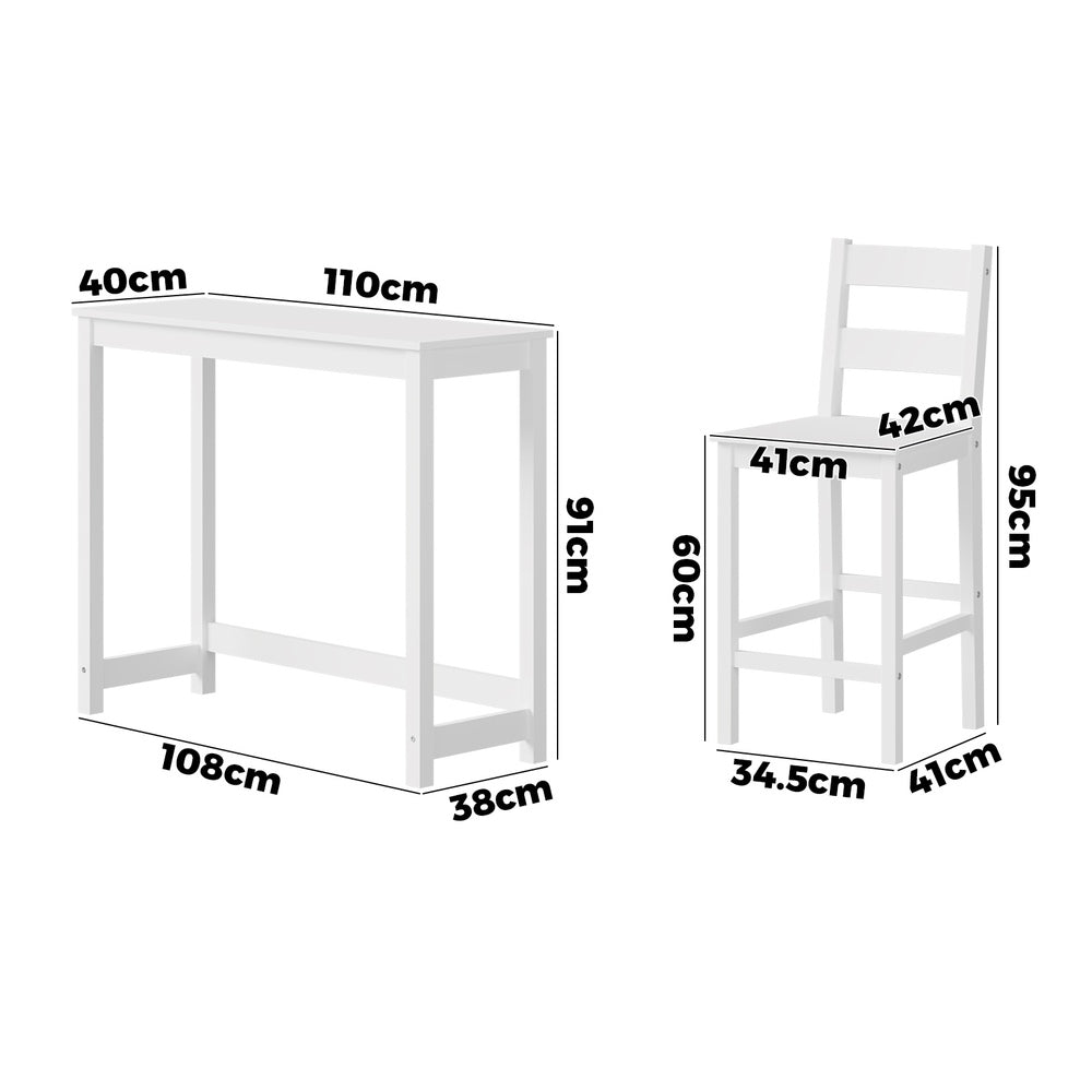 3PCS Bar Table Set Cafe Tables and 2 Stools Natural