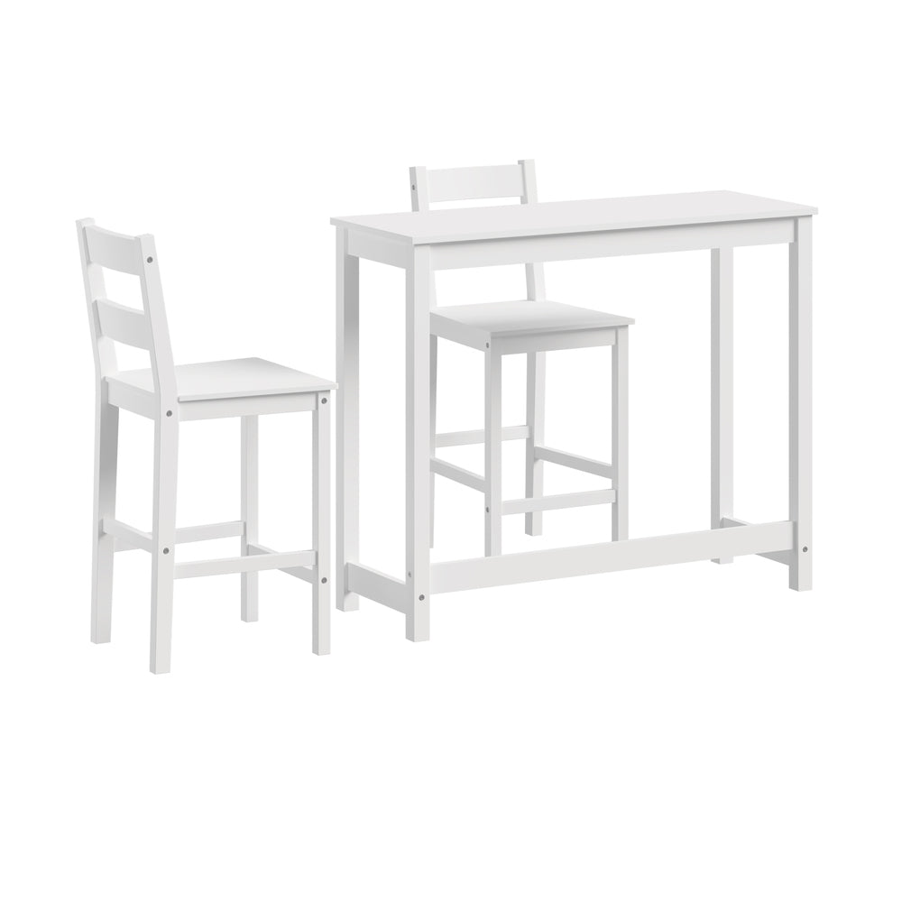 3PCS Bar Table Set Cafe Tables and 2 Stools Natural
