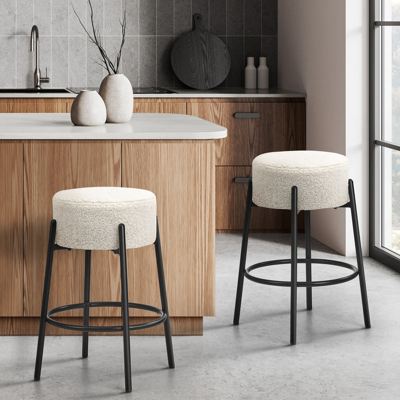Bar Stools Kitchen Round Stool Boucle Fabric with Bar Stool