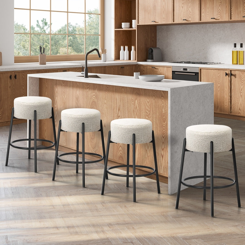 Bar Stools Kitchen Round Stool Boucle Fabric