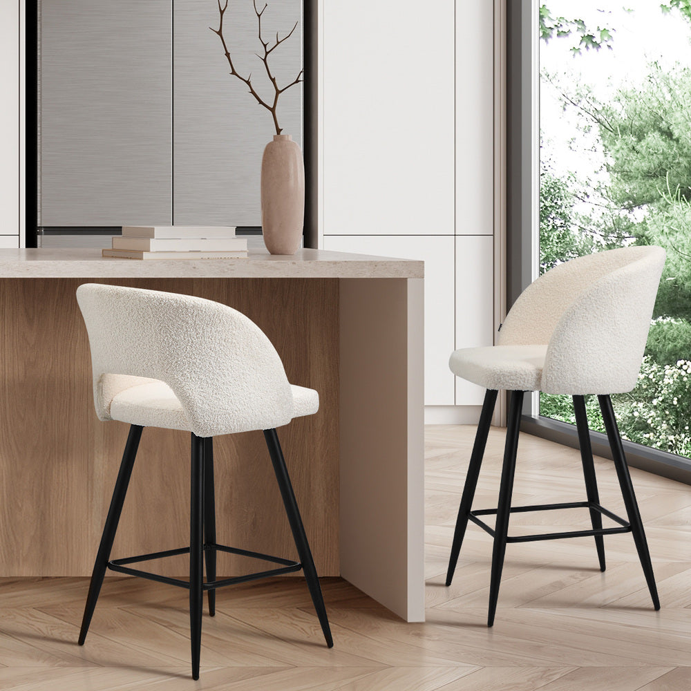Bar Stools Kitchen Dining Chair Boucle White SURA