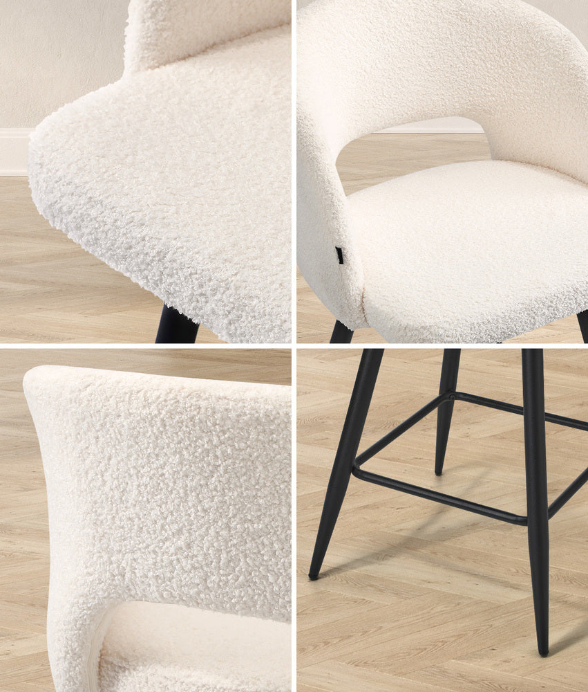 Bar Stools Kitchen Dining Chair Boucle White SURA
