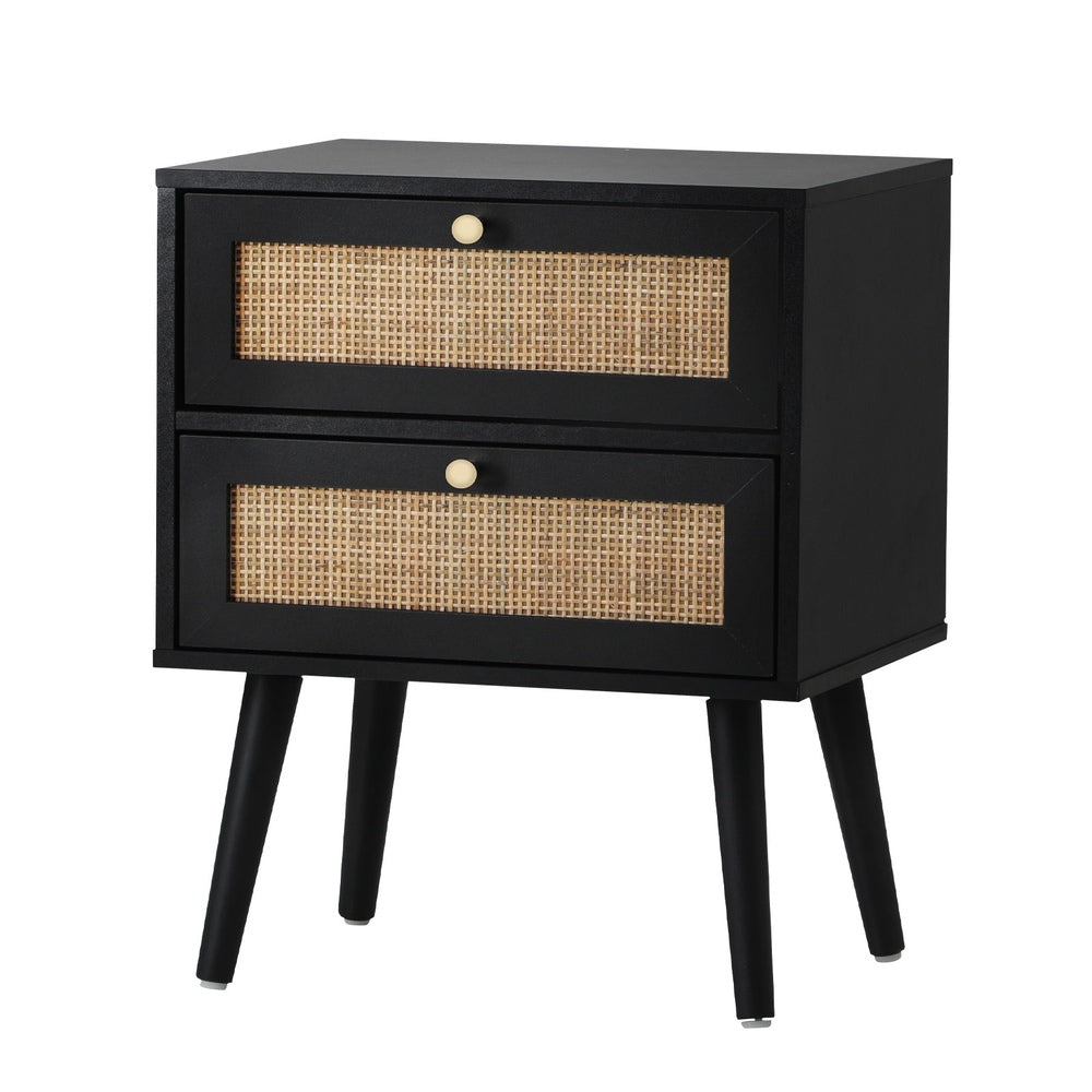 Bedside Table 2 Drawers Storage Cabinet Rattan