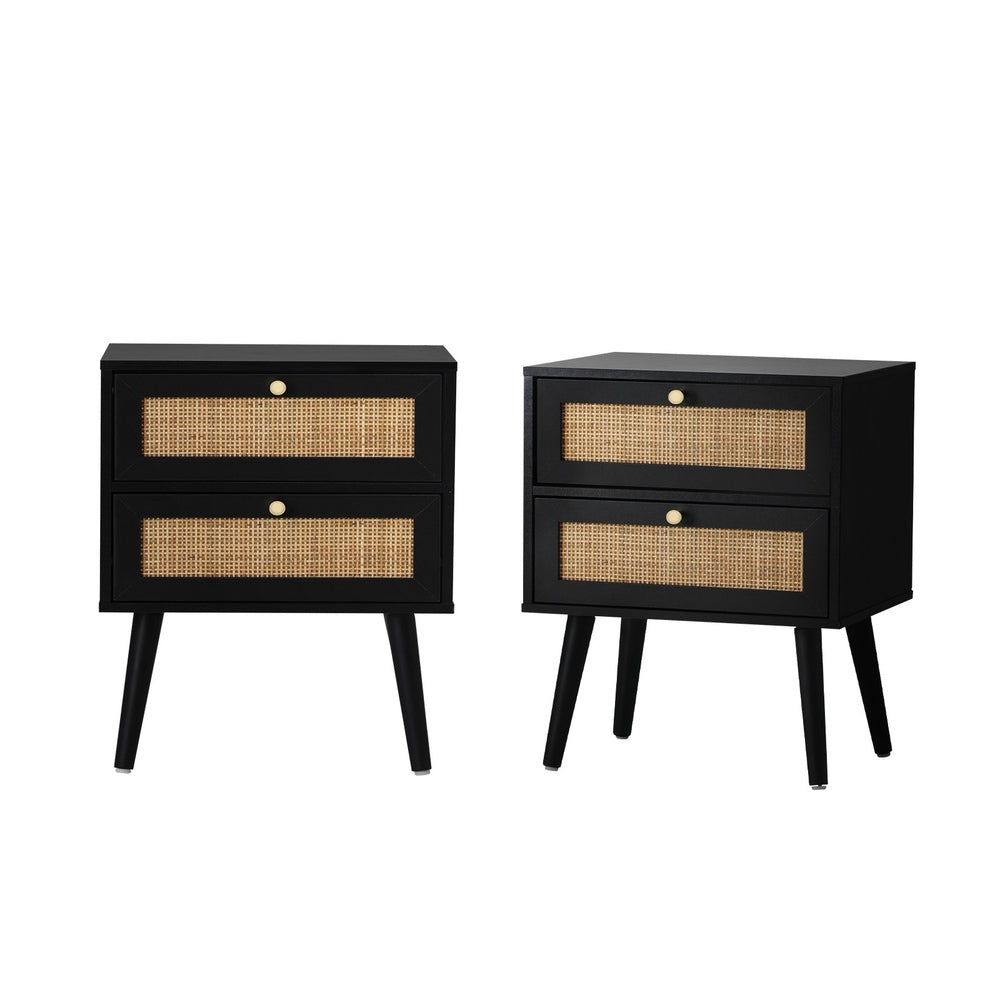 Bedside Table 2 Drawers Storage Cabinet Rattan