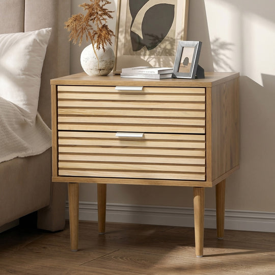 2 Drawer Bedside Table Metal Handle Natural - Bedside Table