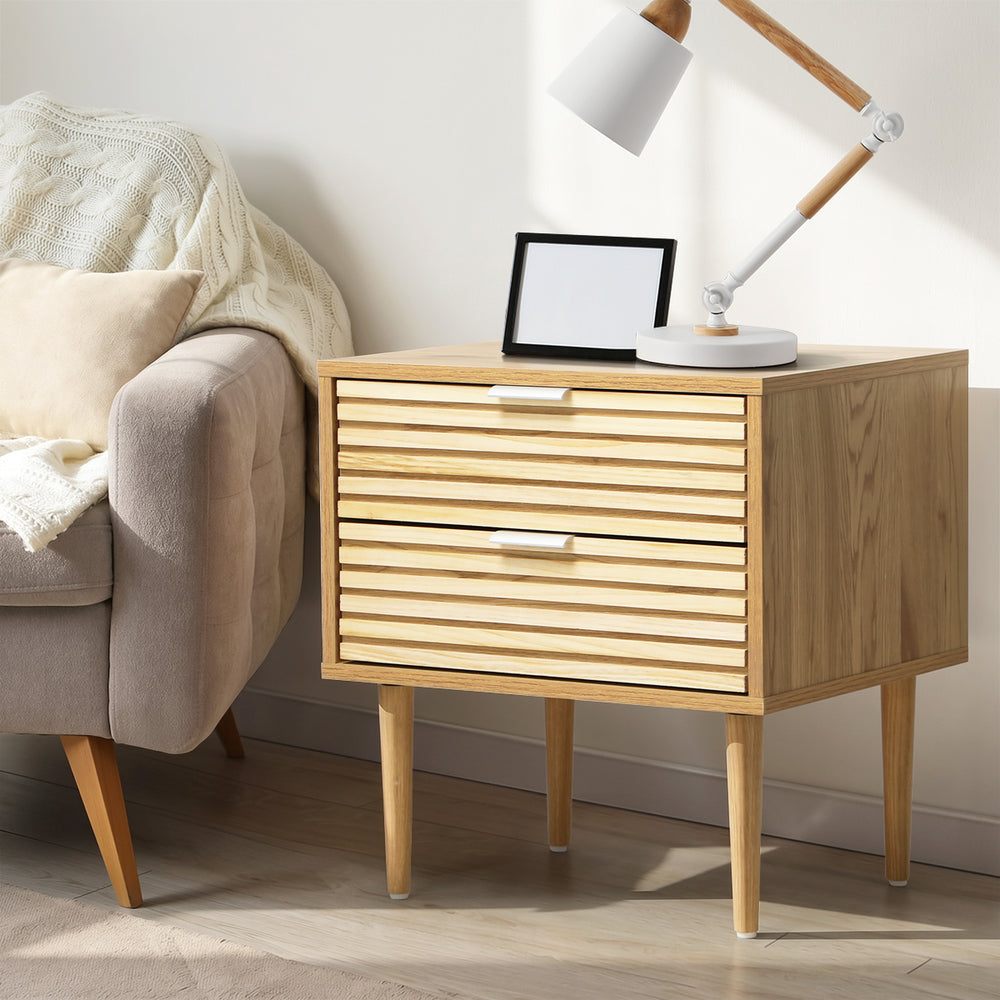 2 Drawer Bedside Table Metal Handle Natural | Simpledeals