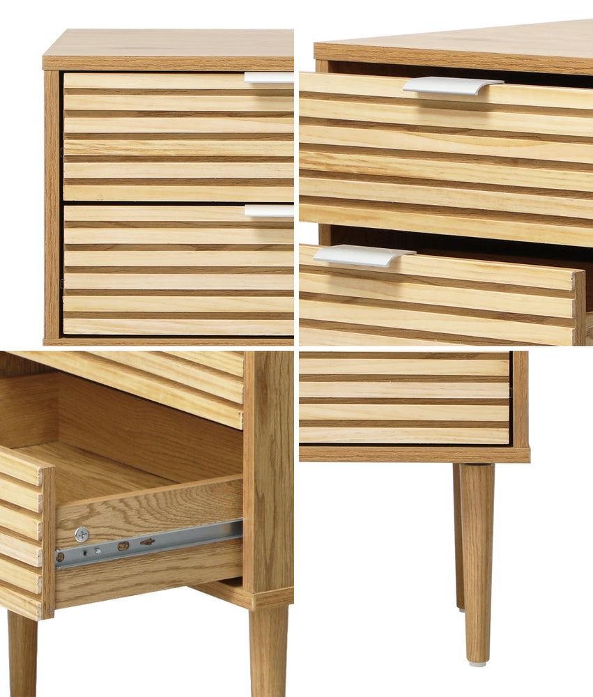 2 Drawer Bedside Table Metal Handle Natural | Simpledeals