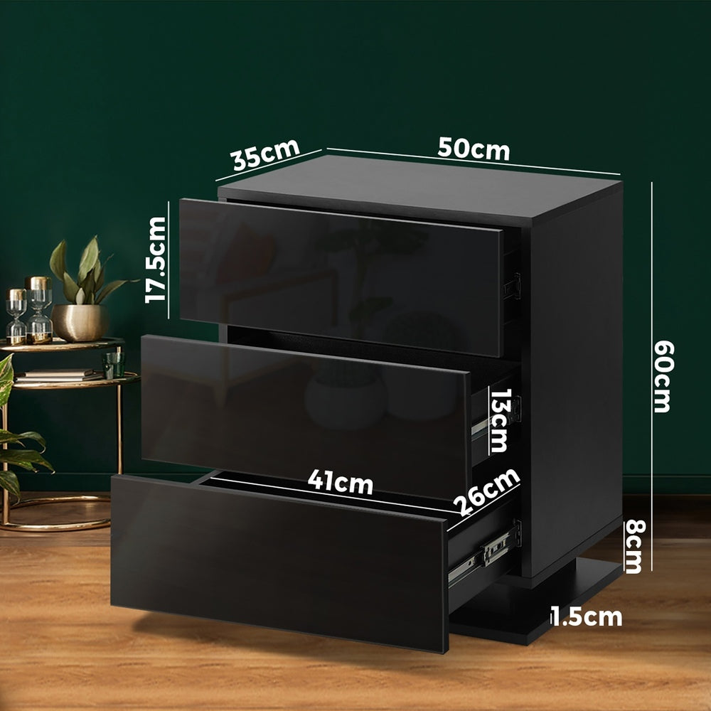 Bedside Table RGB LED Nightstand Cabinet 3 Drawers Side Table Furniture