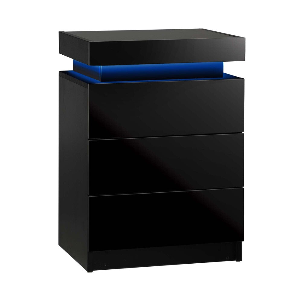 Bedside Tables Set of 2 LED Nightstand Black/White