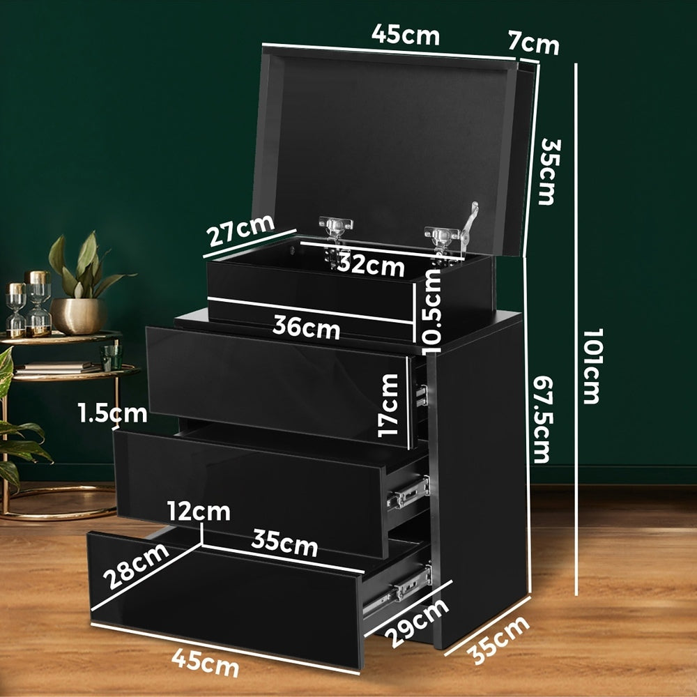 Bedside Tables Set of 2 LED Nightstand Black/White