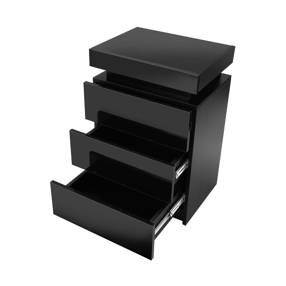 Bedside Tables Set of 2 LED Nightstand Black/White