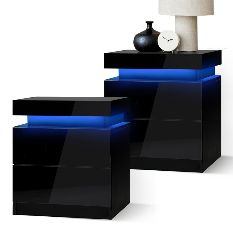 Bedside Tables Set of 2 LED White/Black, White colour