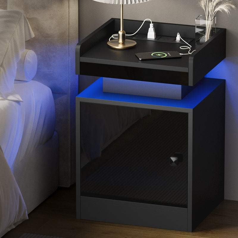 LED Bedside Table USB Charging Station Brown/Black/White - Brown colour