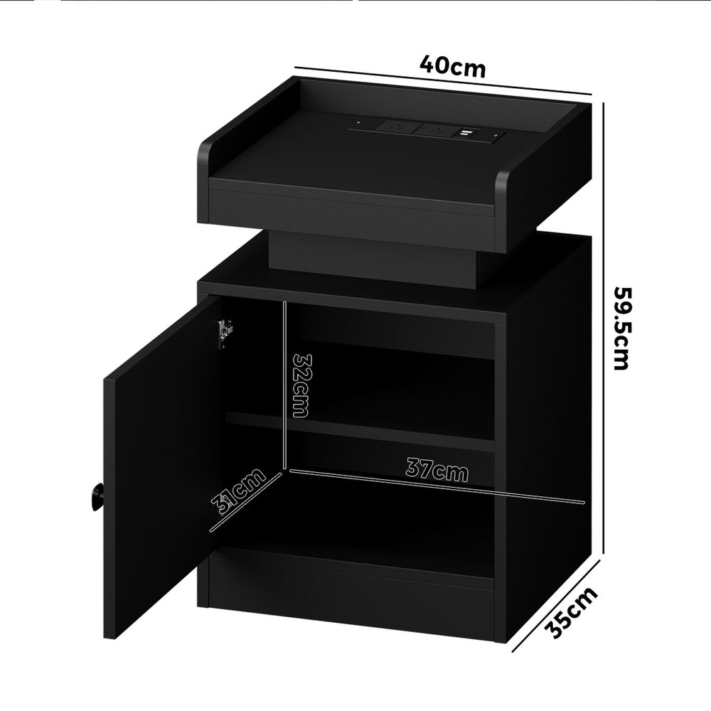 LED Bedside Table USB Charging Station Brown/Black/White