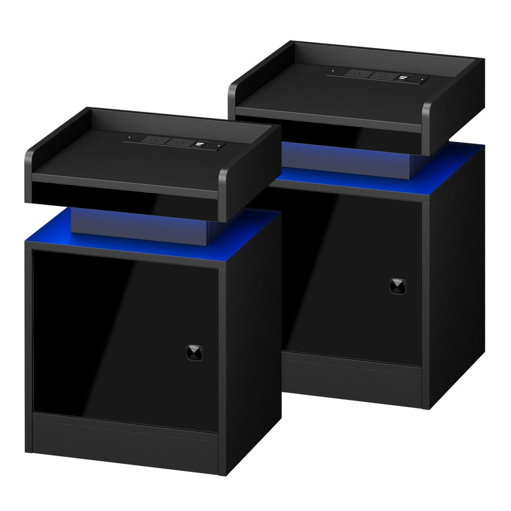 2x LED Bedside Table USB Charging Station