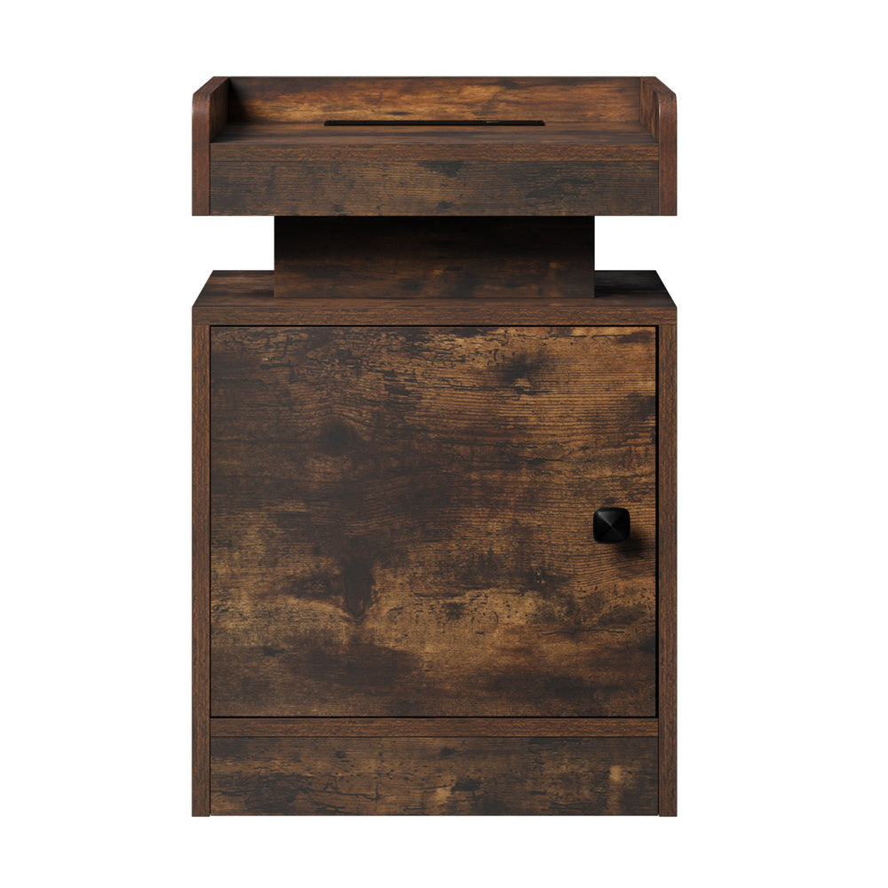 LED Bedside Table USB Charging Station Brown/Black/White