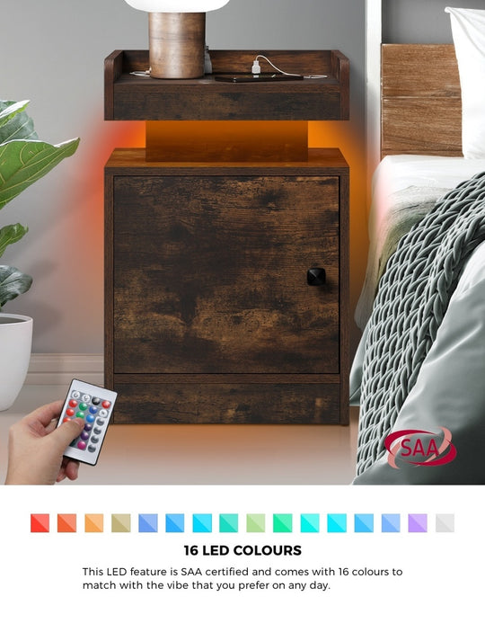 2x LED Bedside Table USB Charging Station with Bedside Table