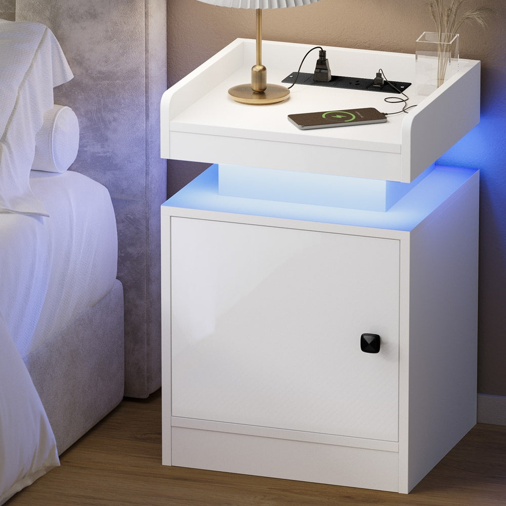 LED Bedside Table USB Charging Station Brown/Black/White
