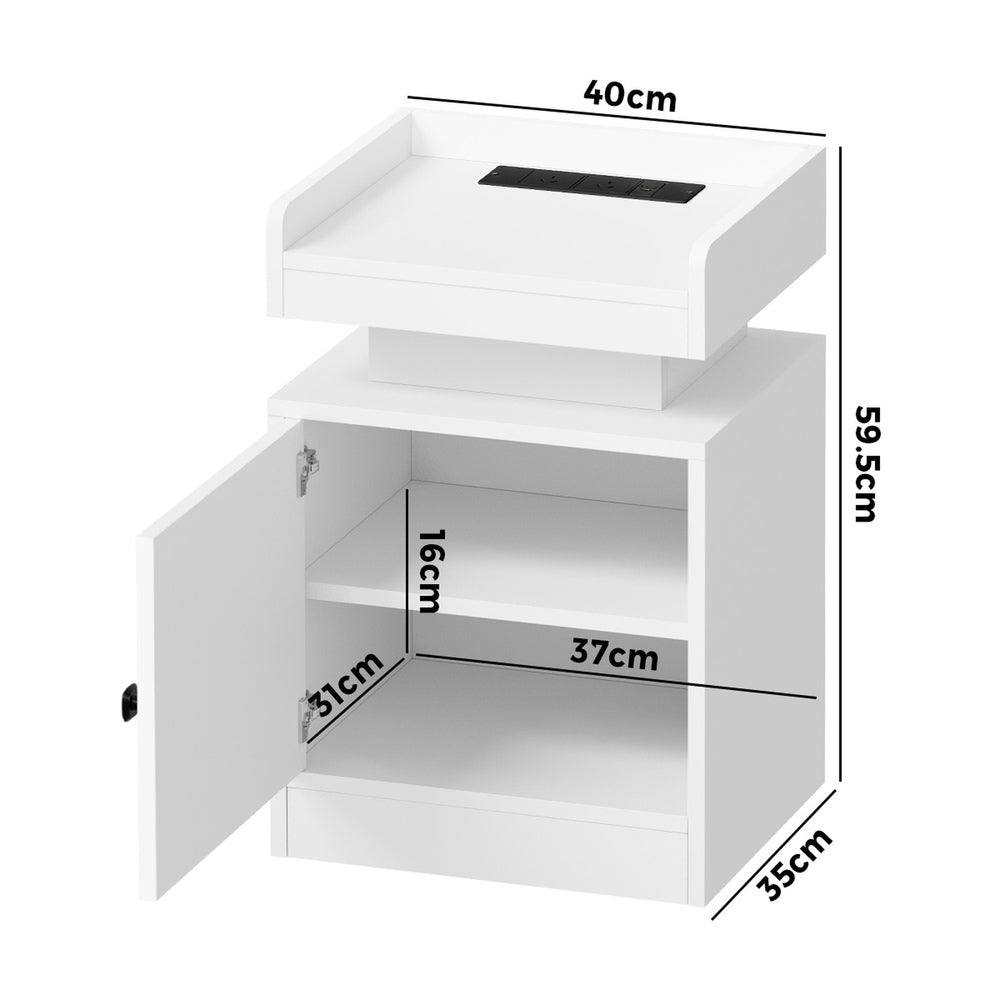 LED Bedside Table USB Charging Station Brown/Black/White