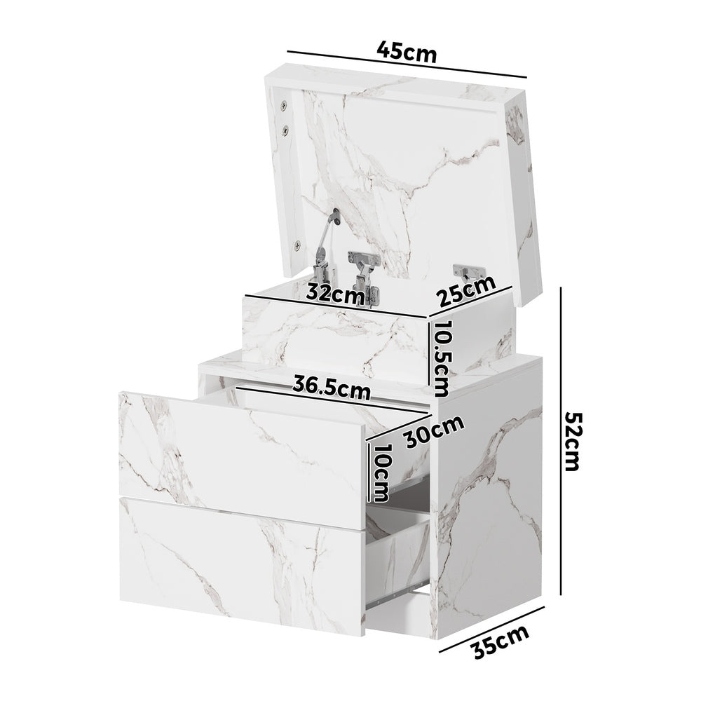 2x Bedside Table 2 Drawers LED Nightstand Marble Effect