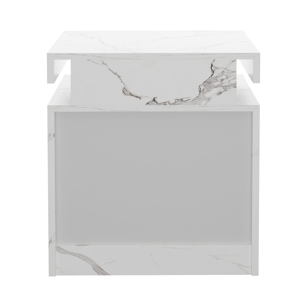 2x Bedside Table 2 Drawers LED Nightstand Marble Effect