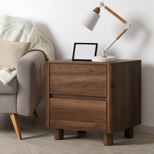Wood finish - Bedside Table 2 Drawer Storage Cabinet Nightstand Walnut/Black Wood Finish