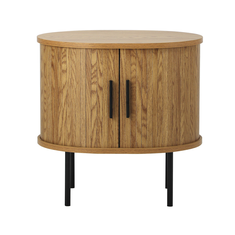 2-tier Bedside Table with Sliding Doors Natural