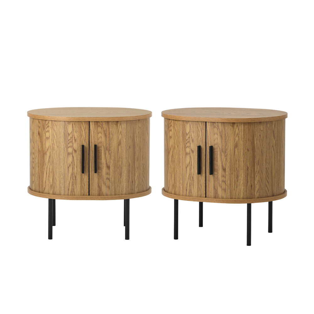 2-tier Bedside Table with Sliding Doors Natural