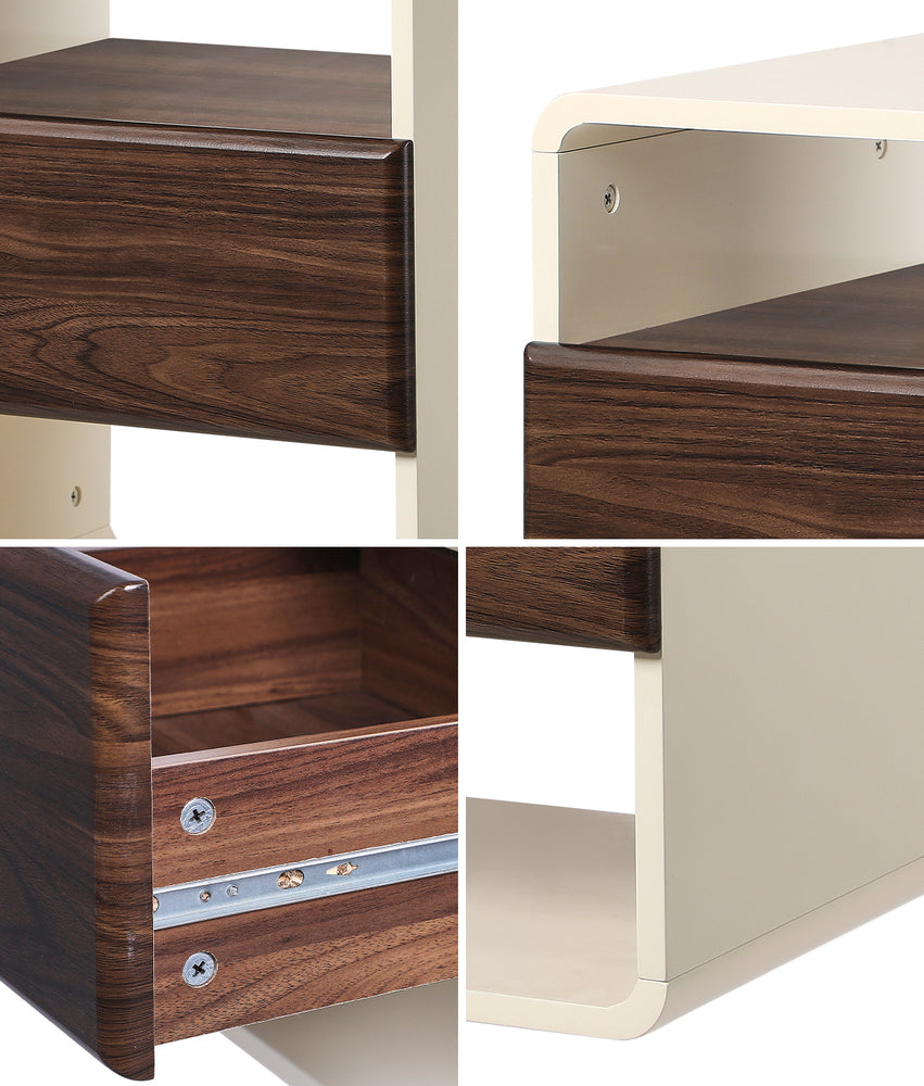Bedside Table With Drawer Open Shelves Retro-Modern