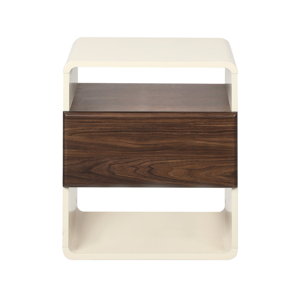 2x Bedside Tables with Drawer & Open Shelves Retro-Modern Bedroom Furniture