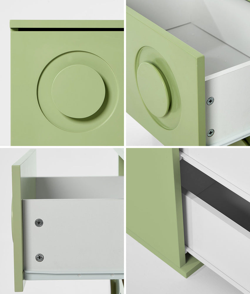 Bedside Table 2 Drawers Nightstand Side Storage Cabinet - Green