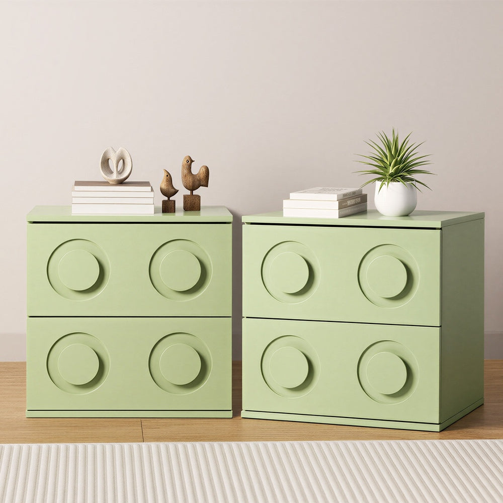 Modern Bedside Table Set Of 2 Dot Collection 2 Drawer Pink MDF Cabinet