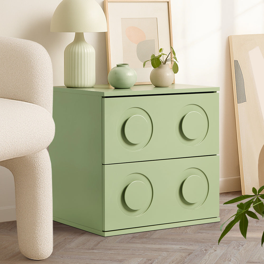 Modern Bedside Table Set Of 2 Dot Collection 2 Drawer Pink MDF Cabinet