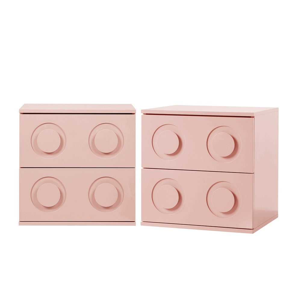 Modern Bedside Table Set Of 2 Dot Collection 2 Drawer Pink MDF Cabinet