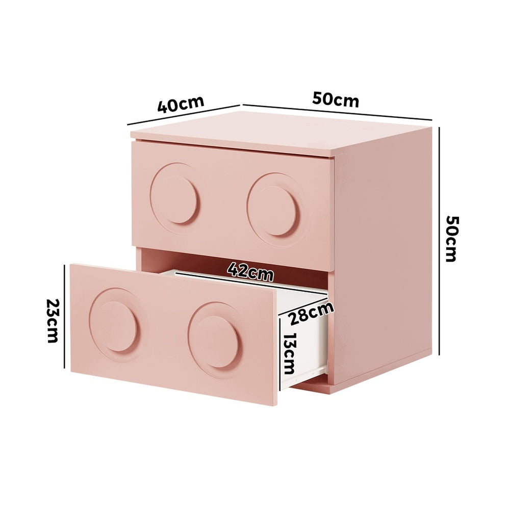 Modern Bedside Table Set Of 2 Dot Collection 2 Drawer Pink MDF Cabinet