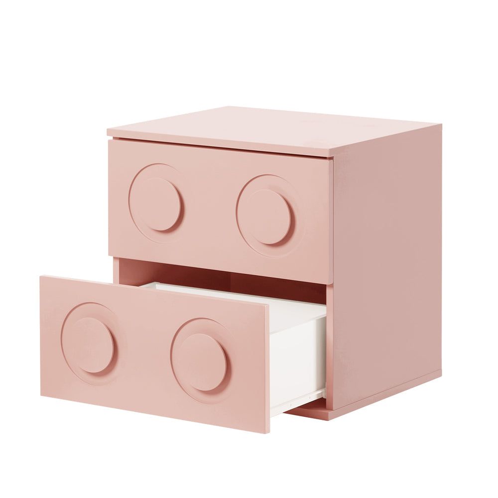 Modern Bedside Table Set Of 2 Dot Collection 2 Drawer Pink MDF Cabinet