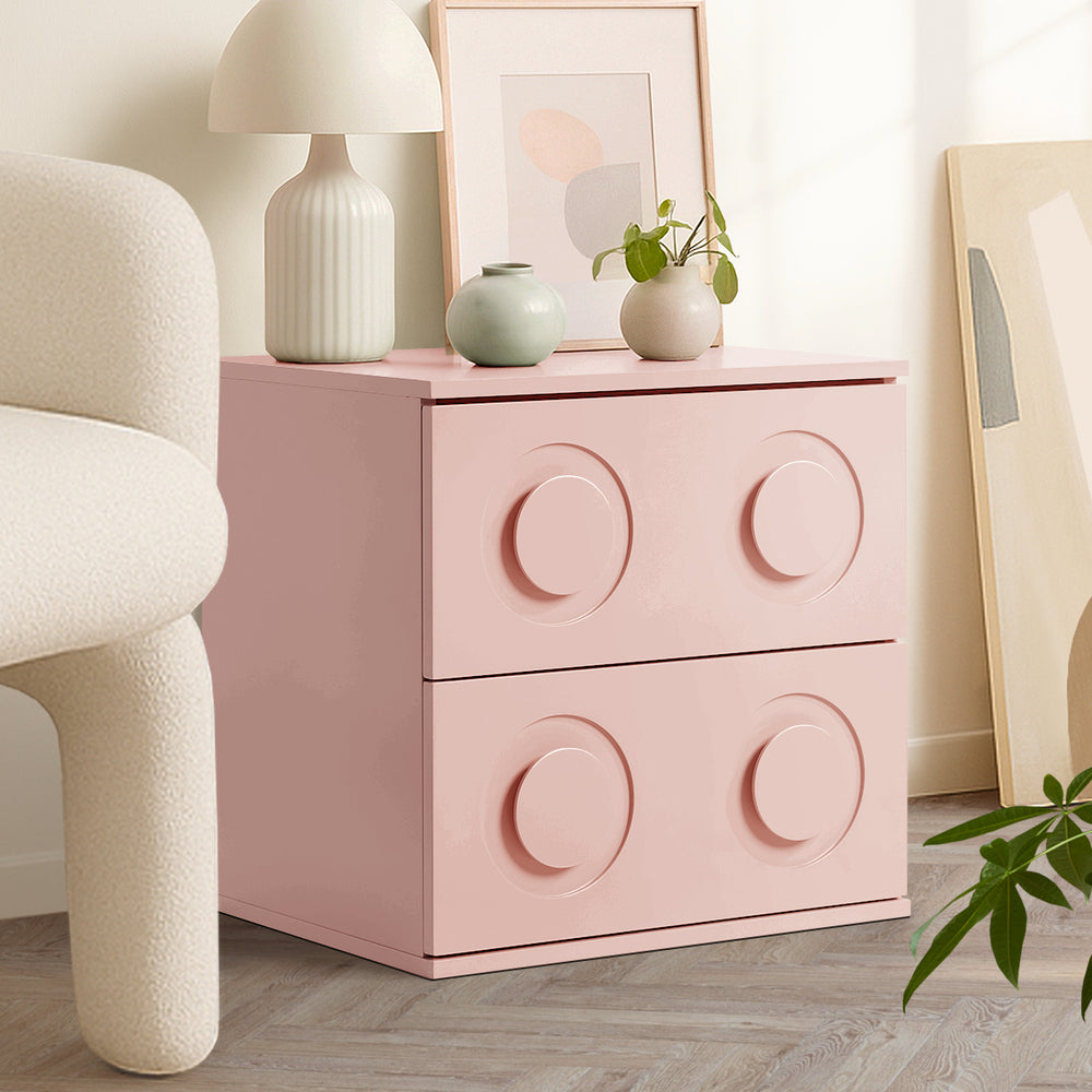 Modern Bedside Table Set Of 2 Dot Collection 2 Drawer Pink MDF Cabinet