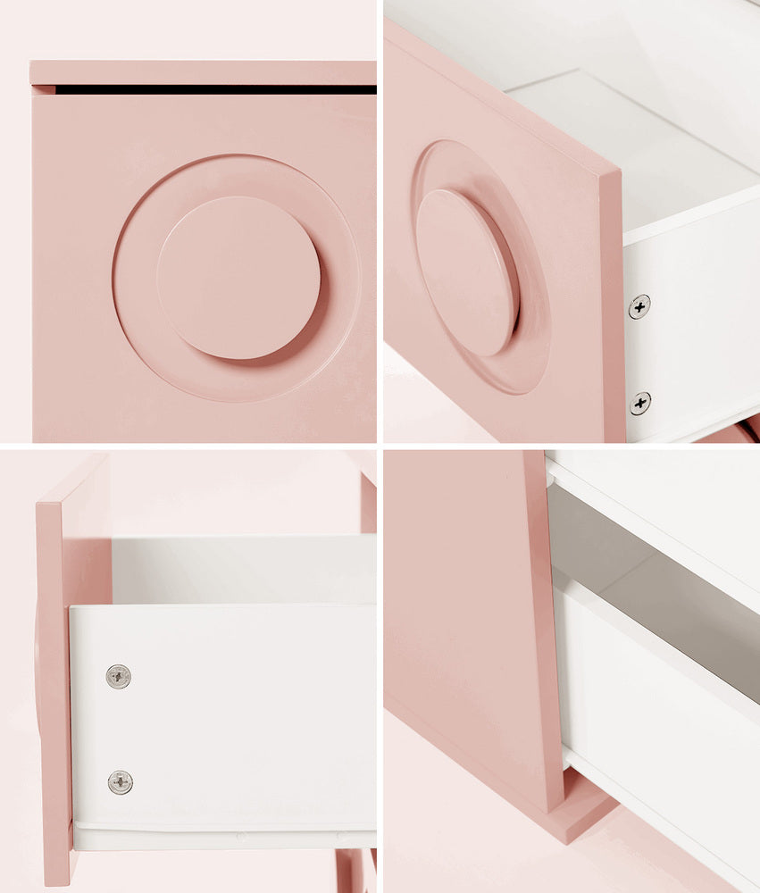 Modern Bedside Table Set Of 2 Dot Collection 2 Drawer Pink MDF Cabinet