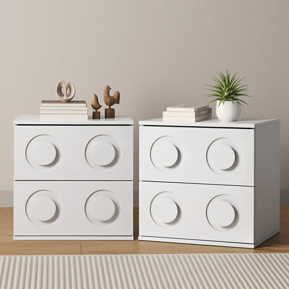 Modern Bedside Table Set Of 2 Dot Collection 2 Drawer Pink MDF Cabinet