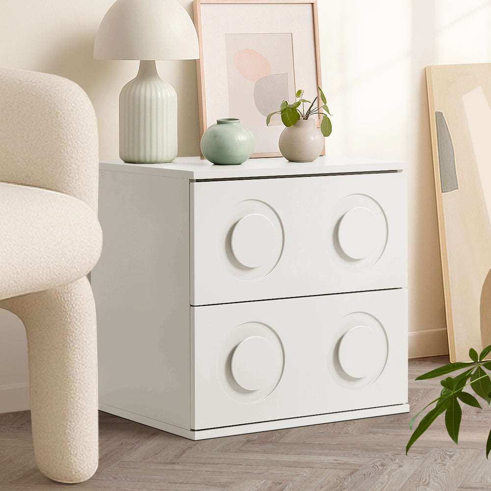 Modern Bedside Table Set Of 2 Dot Collection 2 Drawer Pink MDF Cabinet