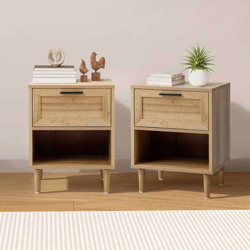 Bedside Tables Set of 2 Nightstand Natural White with Bedside Table