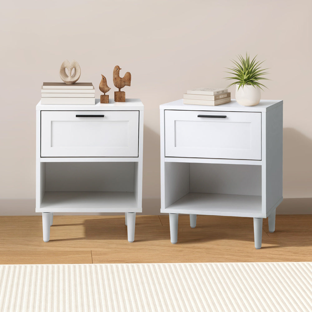 Bedside Tables Set of 2 Nightstand Natural White