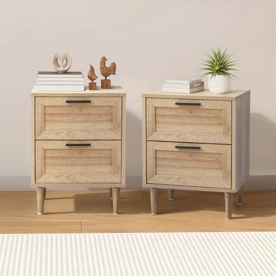 Bedside Tables Set of 2 Nightstand Natural White