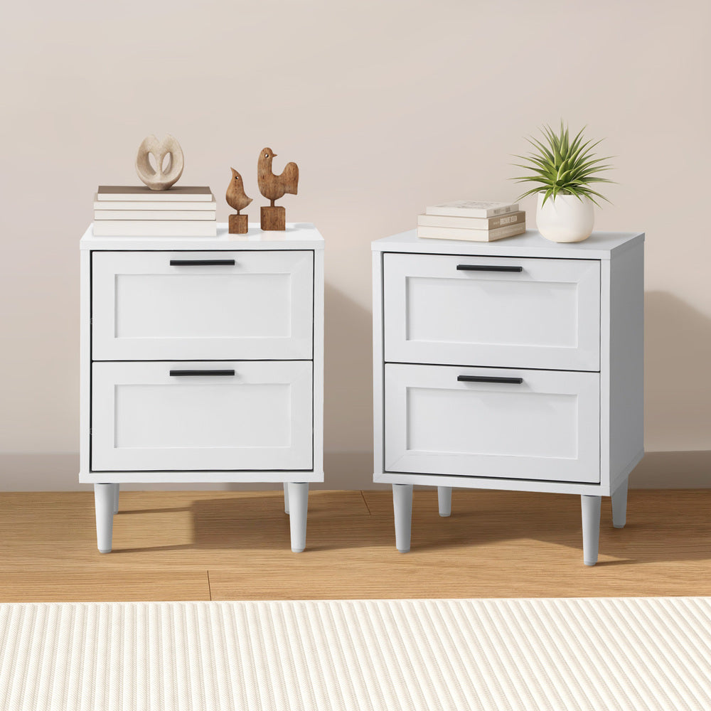 Bedside Tables Set of 2 Nightstand Natural White