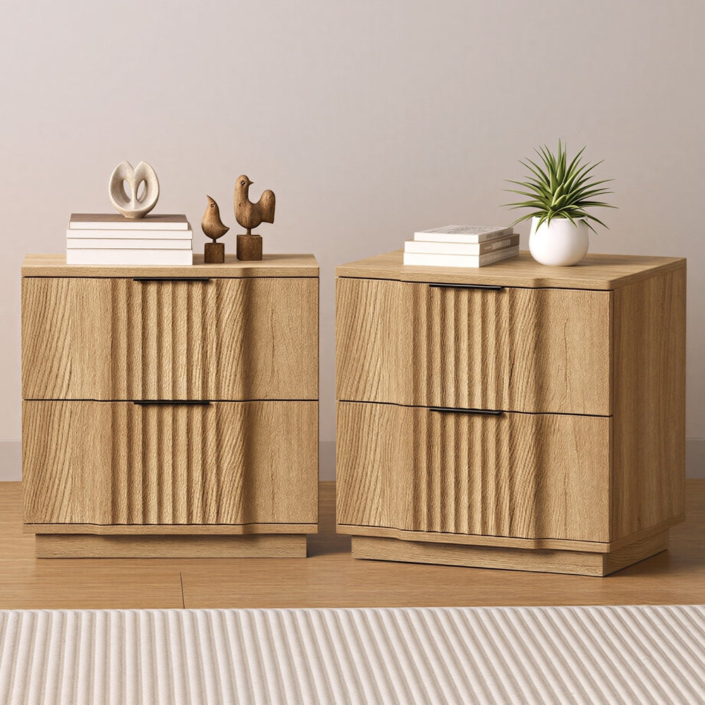 Bedside Tables 2 Drawers Natural Set of 2 | Simpledeals