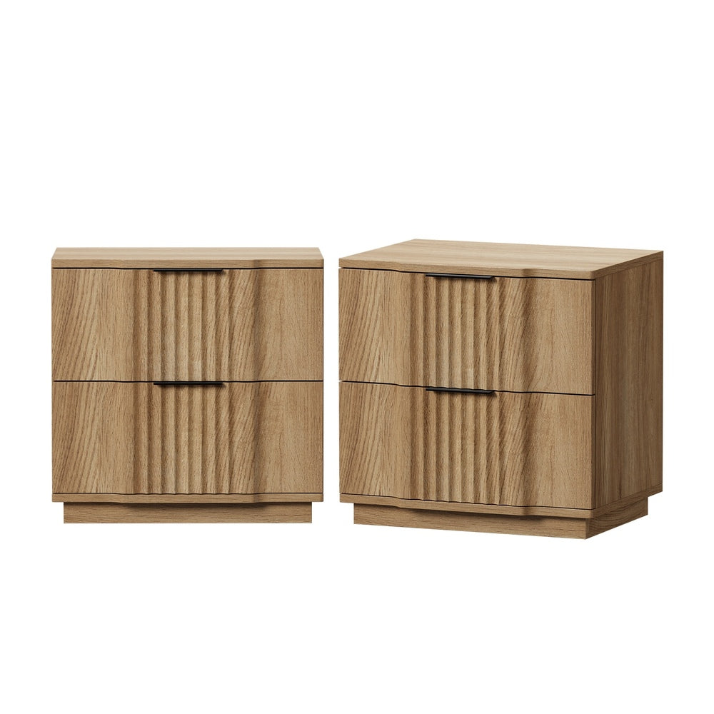 Bedside Tables 2 Drawers Natural Set of 2 | Simpledeals