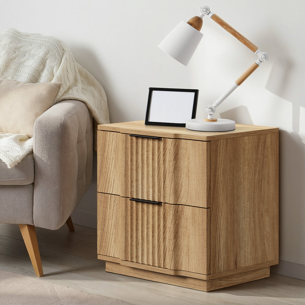 Bedside Tables 2 Drawers Natural Set of 2 | Simpledeals